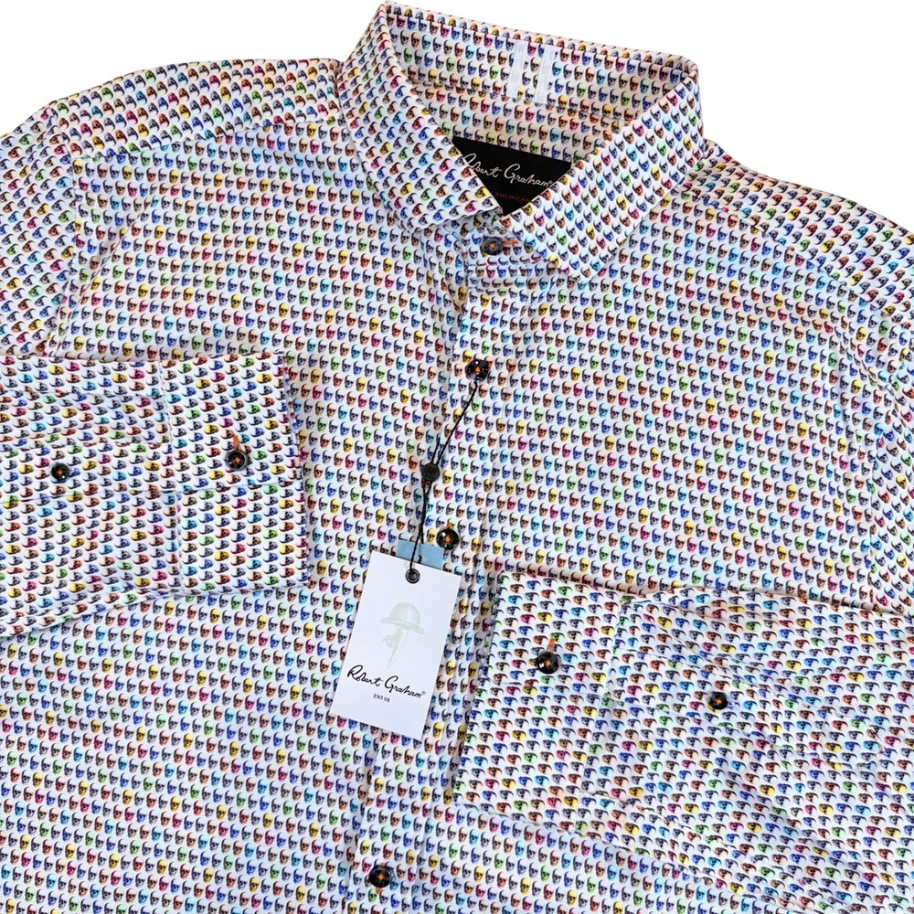 Robert Graham Button Down Mens 2XL Multi Skull Print Tailored Fit Cotton $168